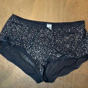 Parade Sheer Silky Mesh Boyshort Sparkly Black/Silver Gunmetal Glitter, Size XS